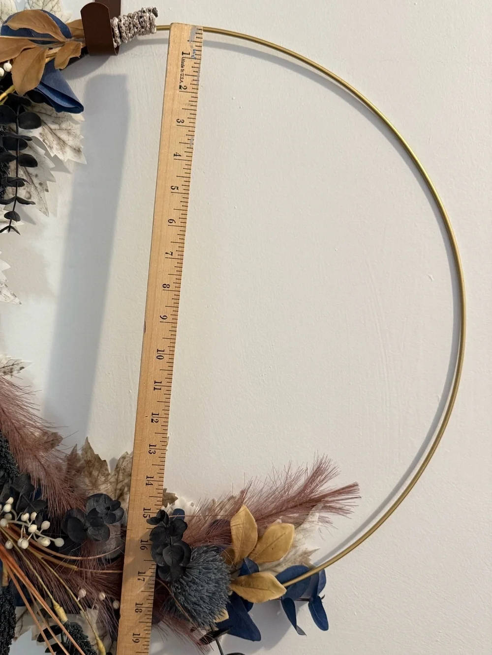 20” Gold Hoop Faux Floral Fall Wreath Navy Blush Mustard Velvet Pumpkins